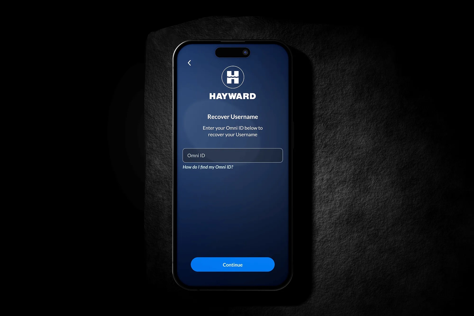 The Recover Username screen, asking for an Omni ID with an inline link reading How do I find my Omni ID?